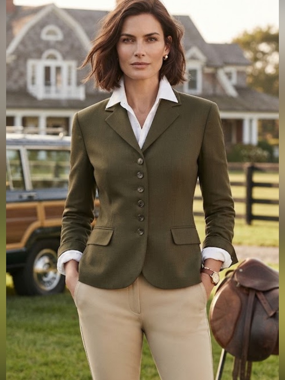 NWOT Lauren Ralph Lauren Olive Green Wool Blazer Size 10